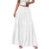 image:imageBTFBM Spring Skirts for Women 2026 Summer Boho Beach Vacation Clothes Casual Pleated High Waisted Flowy Maxi SkirtWhite