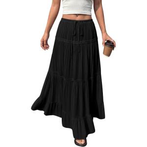 image:imageBTFBM Spring Skirts for Women 2026 Summer Boho Beach Vacation Clothes Casual Pleated High Waisted Flowy Maxi SkirtBlack