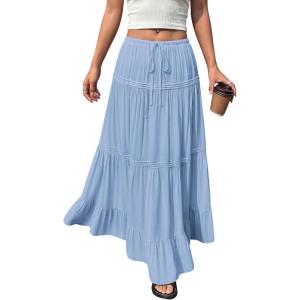 image:imageBTFBM Spring Skirts for Women 2026 Summer Boho Beach Vacation Clothes Casual Pleated High Waisted Flowy Maxi SkirtBlue