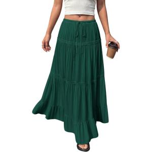 image:imageBTFBM Spring Skirts for Women 2026 Summer Boho Beach Vacation Clothes Casual Pleated High Waisted Flowy Maxi SkirtGreen