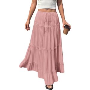 image:imageBTFBM Spring Skirts for Women 2026 Summer Boho Beach Vacation Clothes Casual Pleated High Waisted Flowy Maxi SkirtPink