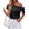 image:imageBTFBM Off The Shoulder Tops for Women Summer 2026 Short Sleeve Satin Blouse Shirts Silk Y2K Going Out Top Beach VacationBlack