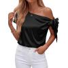 image:imageBTFBM Off The Shoulder Tops for Women Summer 2026 Short Sleeve Satin Blouse Shirts Silk Y2K Going Out Top Beach VacationBlack