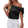 image:imageBTFBM Off The Shoulder Tops for Women Summer 2026 Short Sleeve Satin Blouse Shirts Silk Y2K Going Out Top Beach VacationBlack