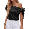 image:imageBTFBM Off The Shoulder Tops for Women Summer 2026 Short Sleeve Satin Blouse Shirts Silk Y2K Going Out Top Beach VacationBlack