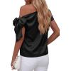 image:imageBTFBM Off The Shoulder Tops for Women Summer 2026 Short Sleeve Satin Blouse Shirts Silk Y2K Going Out Top Beach VacationBlack