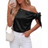 image:imageBTFBM Off The Shoulder Tops for Women Summer 2026 Short Sleeve Satin Blouse Shirts Silk Y2K Going Out Top Beach VacationBlack
