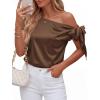 image:imageBTFBM Off The Shoulder Tops for Women Summer 2026 Short Sleeve Satin Blouse Shirts Silk Y2K Going Out Top Beach VacationBrown