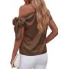 image:imageBTFBM Off The Shoulder Tops for Women Summer 2026 Short Sleeve Satin Blouse Shirts Silk Y2K Going Out Top Beach VacationBrown