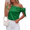 image:imageBTFBM Off The Shoulder Tops for Women Summer 2026 Short Sleeve Satin Blouse Shirts Silk Y2K Going Out Top Beach VacationGreen