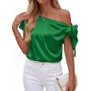 image:imageBTFBM Off The Shoulder Tops for Women Summer 2026 Short Sleeve Satin Blouse Shirts Silk Y2K Going Out Top Beach VacationGreen
