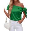 image:imageBTFBM Off The Shoulder Tops for Women Summer 2026 Short Sleeve Satin Blouse Shirts Silk Y2K Going Out Top Beach VacationGreen
