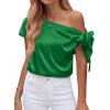 image:imageBTFBM Off The Shoulder Tops for Women Summer 2026 Short Sleeve Satin Blouse Shirts Silk Y2K Going Out Top Beach VacationGreen