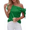 image:imageBTFBM Off The Shoulder Tops for Women Summer 2026 Short Sleeve Satin Blouse Shirts Silk Y2K Going Out Top Beach VacationGreen