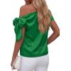 image:imageBTFBM Off The Shoulder Tops for Women Summer 2026 Short Sleeve Satin Blouse Shirts Silk Y2K Going Out Top Beach VacationGreen
