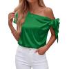 image:imageBTFBM Off The Shoulder Tops for Women Summer 2026 Short Sleeve Satin Blouse Shirts Silk Y2K Going Out Top Beach VacationGreen