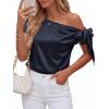 image:imageBTFBM Off The Shoulder Tops for Women Summer 2026 Short Sleeve Satin Blouse Shirts Silk Y2K Going Out Top Beach VacationNavy Blue