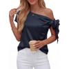 image:imageBTFBM Off The Shoulder Tops for Women Summer 2026 Short Sleeve Satin Blouse Shirts Silk Y2K Going Out Top Beach VacationNavy Blue