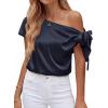 image:imageBTFBM Off The Shoulder Tops for Women Summer 2026 Short Sleeve Satin Blouse Shirts Silk Y2K Going Out Top Beach VacationNavy Blue