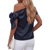 image:imageBTFBM Off The Shoulder Tops for Women Summer 2026 Short Sleeve Satin Blouse Shirts Silk Y2K Going Out Top Beach VacationNavy Blue