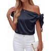 image:imageBTFBM Off The Shoulder Tops for Women Summer 2026 Short Sleeve Satin Blouse Shirts Silk Y2K Going Out Top Beach VacationNavy Blue