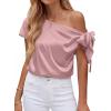 image:imageBTFBM Off The Shoulder Tops for Women Summer 2026 Short Sleeve Satin Blouse Shirts Silk Y2K Going Out Top Beach VacationPink