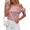 image:imageBTFBM Off The Shoulder Tops for Women Summer 2026 Short Sleeve Satin Blouse Shirts Silk Y2K Going Out Top Beach VacationPink