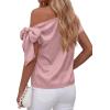 image:imageBTFBM Off The Shoulder Tops for Women Summer 2026 Short Sleeve Satin Blouse Shirts Silk Y2K Going Out Top Beach VacationPink