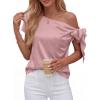 image:imageBTFBM Off The Shoulder Tops for Women Summer 2026 Short Sleeve Satin Blouse Shirts Silk Y2K Going Out Top Beach VacationPink
