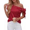 image:imageBTFBM Off The Shoulder Tops for Women Summer 2026 Short Sleeve Satin Blouse Shirts Silk Y2K Going Out Top Beach VacationRed