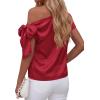image:imageBTFBM Off The Shoulder Tops for Women Summer 2026 Short Sleeve Satin Blouse Shirts Silk Y2K Going Out Top Beach VacationRed