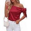 image:imageBTFBM Off The Shoulder Tops for Women Summer 2026 Short Sleeve Satin Blouse Shirts Silk Y2K Going Out Top Beach VacationRed