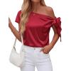 image:imageBTFBM Off The Shoulder Tops for Women Summer 2026 Short Sleeve Satin Blouse Shirts Silk Y2K Going Out Top Beach VacationRed