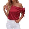 image:imageBTFBM Off The Shoulder Tops for Women Summer 2026 Short Sleeve Satin Blouse Shirts Silk Y2K Going Out Top Beach VacationRed