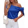 image:imageBTFBM Off The Shoulder Tops for Women Summer 2026 Short Sleeve Satin Blouse Shirts Silk Y2K Going Out Top Beach VacationRoyal Blue