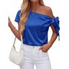 image:imageBTFBM Off The Shoulder Tops for Women Summer 2026 Short Sleeve Satin Blouse Shirts Silk Y2K Going Out Top Beach VacationRoyal Blue
