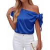 image:imageBTFBM Off The Shoulder Tops for Women Summer 2026 Short Sleeve Satin Blouse Shirts Silk Y2K Going Out Top Beach VacationRoyal Blue