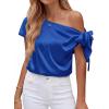 image:imageBTFBM Off The Shoulder Tops for Women Summer 2026 Short Sleeve Satin Blouse Shirts Silk Y2K Going Out Top Beach VacationRoyal Blue