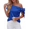 image:imageBTFBM Off The Shoulder Tops for Women Summer 2026 Short Sleeve Satin Blouse Shirts Silk Y2K Going Out Top Beach VacationRoyal Blue