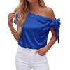 image:imageBTFBM Off The Shoulder Tops for Women Summer 2026 Short Sleeve Satin Blouse Shirts Silk Y2K Going Out Top Beach VacationRoyal Blue