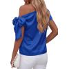 image:imageBTFBM Off The Shoulder Tops for Women Summer 2026 Short Sleeve Satin Blouse Shirts Silk Y2K Going Out Top Beach VacationRoyal Blue