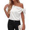 image:imageBTFBM Off The Shoulder Tops for Women Summer 2026 Short Sleeve Satin Blouse Shirts Silk Y2K Going Out Top Beach VacationWhite