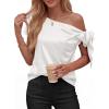 image:imageBTFBM Off The Shoulder Tops for Women Summer 2026 Short Sleeve Satin Blouse Shirts Silk Y2K Going Out Top Beach VacationWhite
