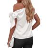 image:imageBTFBM Off The Shoulder Tops for Women Summer 2026 Short Sleeve Satin Blouse Shirts Silk Y2K Going Out Top Beach VacationWhite