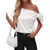 image:imageBTFBM Off The Shoulder Tops for Women Summer 2026 Short Sleeve Satin Blouse Shirts Silk Y2K Going Out Top Beach VacationWhite