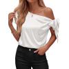 image:imageBTFBM Off The Shoulder Tops for Women Summer 2026 Short Sleeve Satin Blouse Shirts Silk Y2K Going Out Top Beach VacationWhite