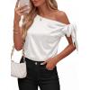 image:imageBTFBM Off The Shoulder Tops for Women Summer 2026 Short Sleeve Satin Blouse Shirts Silk Y2K Going Out Top Beach VacationWhite