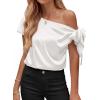 image:imageBTFBM Off The Shoulder Tops for Women Summer 2026 Short Sleeve Satin Blouse Shirts Silk Y2K Going Out Top Beach VacationWhite