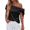 image:imageBTFBM Off The Shoulder Tops for Women Summer 2026 Short Sleeve Satin Blouse Shirts Silk Y2K Going Out Top Beach VacationBlack