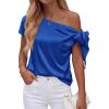 image:imageBTFBM Off The Shoulder Tops for Women Summer 2026 Short Sleeve Satin Blouse Shirts Silk Y2K Going Out Top Beach VacationRoyal Blue